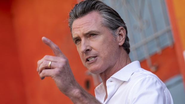Gavin Newsom, governor of California, speaks during a 'Vote No' recall campaign event in San Francisco, California, U.S., on Tuesday, Sept. 7, 2021. Petitions calling for Newsom's removal cite a litany of complaints, including high taxes and elevated homelessness rates; water rationing; an accommodative approach to undocumented aliens; and opposition to capital punishment.