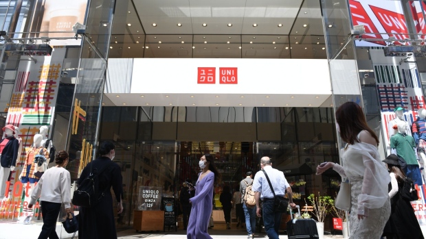 A Uniqlo store, operated by Fast Retailing Co., in the Ginza district of Tokyo, Japan, on Tuesday, April 12, 2022. Fast Retailing is scheduled to release its second-quarter earnings results on April 14.