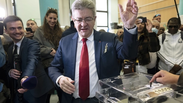 Jean-Luc Melenchon casts his vote during the first round of the French presidential election in Marseille, France, on April 10.