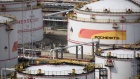 A Rosneft logo sits on an oil storage tank at the RN-Tuapsinsky refinery, operated by Rosneft Oil Co., in Tuapse, Russia, on Monday, March 23, 2020. Oil resumed gains on signs that the world’s biggest producers are moving toward a deal to end their price war and cut output.