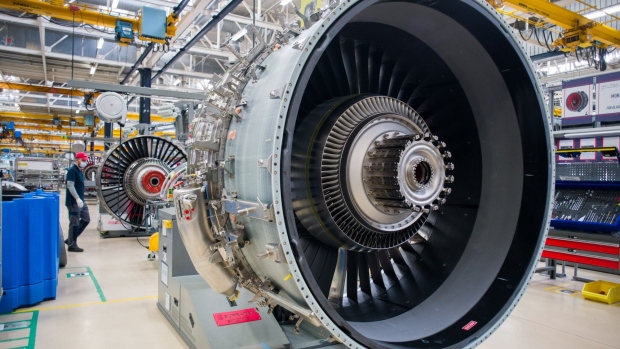 Turbine components of a LEAP-1A engine for Airbus SE A320neo passenger aircraft during assembly inside the Safran SA plant in Villaroche, France, on Monday, March 15, 2021. Safran has signed a EU500 million loan agreement with the European Investment Bank to finance research on future aircraft propulsion systems.