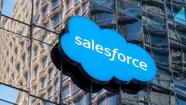 Signage on a Saleforce office building in San Francisco, California, U.S., on Tuesday, Feb. 23, 2021. Salesforce.com Inc. is expected to release earnings figures on February 25. Photographer: David Paul Morris/Bloomberg