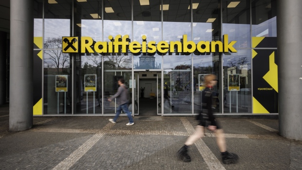 A branch of Raiffeisen Bank International AG (RBI) in Prague, Czech Republic, on Tuesday, May 3, 2022. Raiffeisen is scheduled to announce earnings on May 4.