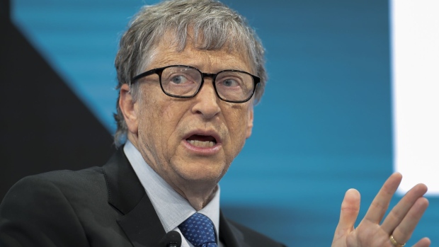 Bill Gates, billionaire and co-chair of the Bill and Melinda Gates Foundation, gestures as he speaks during a panel session on the opening day of the World Economic Forum (WEF) in Davos, Switzerland, on Tuesday, Jan. 22, 2019. World leaders, influential executives, bankers and policy makers attend the 49th annual meeting of the World Economic Forum in Davos from Jan. 22 - 25.
