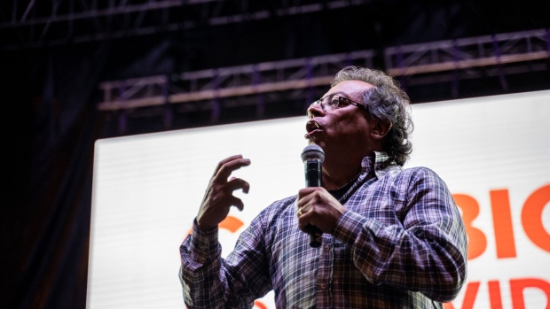 Gustavo Petro, presidential candidate of the Colombia Humana party, speaks during a campaign rally in Medellin, Colombia, on Thursday, April 7, 2022. Colombian inflation accelerated to a six-year high as soaring food prices hit the poorest consumers ahead of the upcoming presidential election.