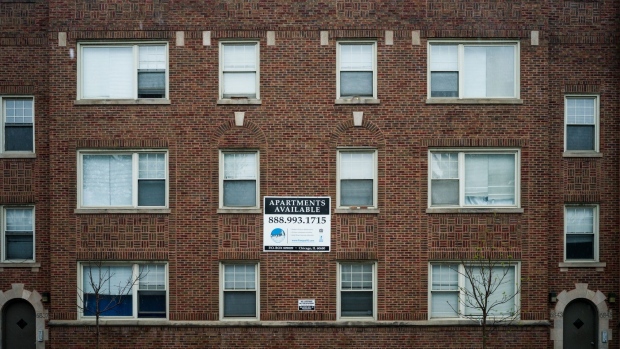 A sign reads "Apartments Available" outside a building complex in the Greater Grand Crossing neighborhood of Chicago, Illinois, U.S., on Wednesday, April 28, 2021. The U.S. economy is on a multi-speed track as minorities in some cities find themselves left behind by the overall boom in hiring, according to a Bloomberg analysis of about a dozen metro areas. Photographer: Sebastin Hidalgo/Bloomberg