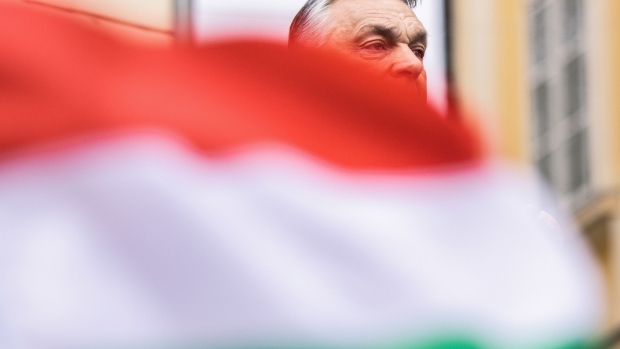 Viktor Orban, Hungary's prime minister, delivers his final campaign speech ahead of the general election, in Szekesfehervar, Hungary, on Friday, April 1, 2022. With Orban tipped to win a fourth consecutive term in Sunday’s general election, stock investors in Hungary are already focusing on how he’ll fix the budget hole created to help his government stay in power. Photographer: Akos Stiller/Bloomberg