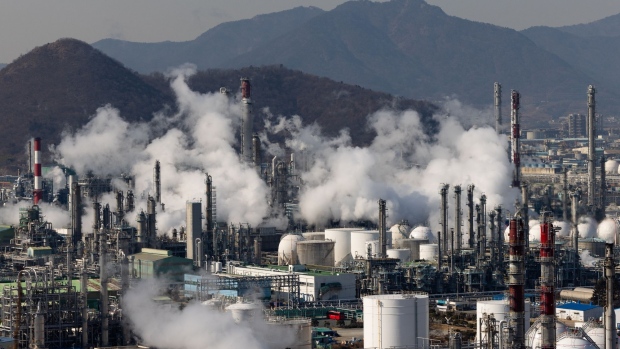 A Lotte Chemical Corp. plant at the Yeosu Industrial Complex in Yeosu, South Korea, on Friday Jan. 21, 2022. South Korea is scheduled to release its gross domestic product (GDP) figures on January 25. Photographer: SeongJoon Cho/Bloomberg