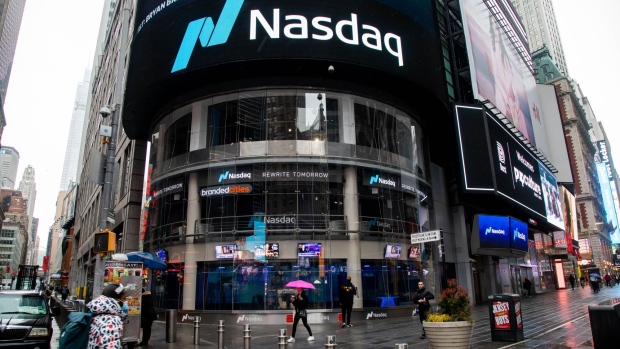 The Nasdaq MarketSite in New York, U.S., on Thursday, Feb. 3, 2022. Big technology earnings have prompted some extreme share price moves this season, with Wall Street’s expectations seemingly misaligned with company realities. Photographer: Michael Nagle/Bloomberg