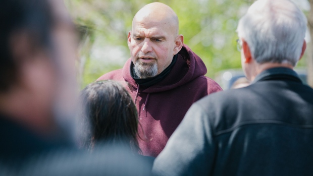 John Fetterman, lieutenant governor of Pennsylvania and Democratic senate candidate, speaks with attendees during a campaign event in Lebanon, Pennsylvania, U.S., on Saturday, April 30, 2022. Fetterman, the only candidate who has run statewide, leads the Democratic field with 33% in an Emerson College poll last month.