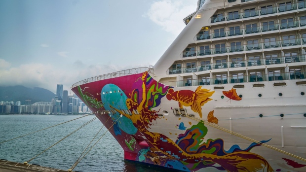 The Genting Cruise Lines Genting Dream cruise ship during a media tour while berthed in Hong Kong, China, on Wednesday, July 28, 2021. Hong Kong aims to allow short cruise tours heading out from Hong Kong ports into international waters mid-summer, Secretary for Commerce and Economic Development Edward Yau said in May.