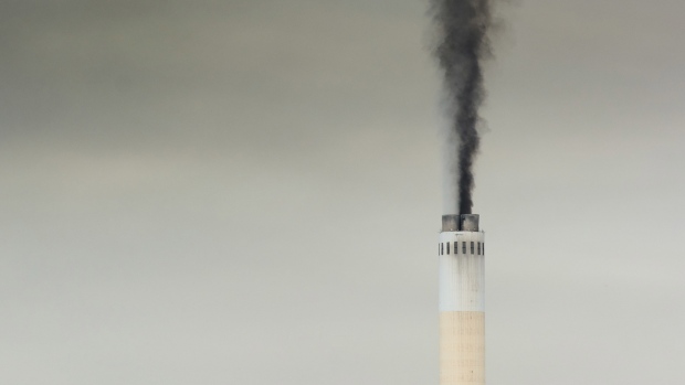 Emissions from a chimney of a coal-fired power station in Mpumalanga, South Africa.