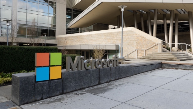 Signage outside the Microsoft Campus in Redmond, Washington, U.S., on Thursday, March 3, 2022. Microsoft Corp. has begun calling employees back to its headquarters in recent weeks, but its return-to-office strategy hinges on hybrid work.