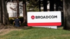 A person walks past the Broadcom Inc. headquarters in San Jose, California, U.S., on Tuesday, March 2, 2021. Broadcom Inc. is scheduled to release earnings figures on March 4.