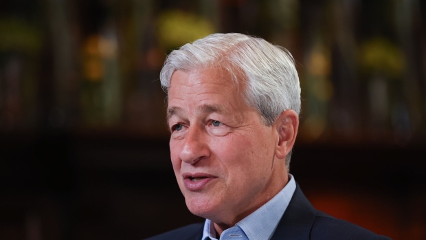 Jamie Dimon, chief executive officer of JPMorgan Chase & Co., during a Bloomberg Television interview in London, U.K., on Wednesday, May 4, 2022. Dimon said the Federal Reserve should have moved quicker to raise rates as inflation hits the world economy.