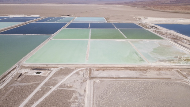 Brine pools at the Albemarle Corp. Lithium mine in Calama, Antofagasta region, Chile, on Tuesday, July 20, 2021. Albemarle Corp., the world's biggest producer of lithium, is fast-tracking advanced forms of the metal that could result in better batteries for electric vehicles. Photographer: Cristobal Olivares/Bloomberg