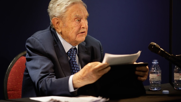 George Soros speaks on day two of the World Economic Forum in Davos, on May 24. Photographer: Jason Alden/Bloomberg