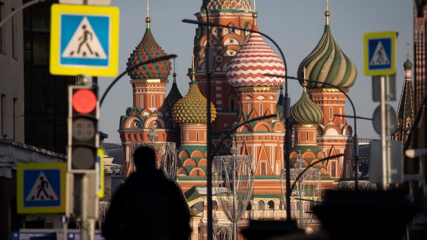 The domes of Saint Basil's Cathedral in Moscow, Russia, on Tuesday, Feb. 15, 2022. Russia announced the start of a pullback of some forces after drills that raised U.S. and European alarm about a possible military assault on Ukraine.