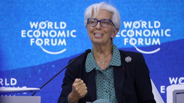 Christine Lagarde, president of the European Central Bank (ECB), during a panel session on day three of the World Economic Forum (WEF) in Davos, Switzerland, on Wednesday, May 25, 2022. The annual Davos gathering of political leaders, top executives and celebrities runs from May 22 to 26. Photographer: Hollie Adams/Bloomberg