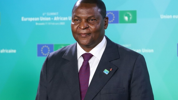Faustin-Archange Touadera, Central African Republic's president, at the European Union-Africa Union Summit at the EU Council headquarters in Brussels, Belgium, on Thursday, Feb. 17, 2022. Brussels welcomes about 40 African leaders for the first time in eight years, aiming to reset European relations with the continent as it vies with China for influence.