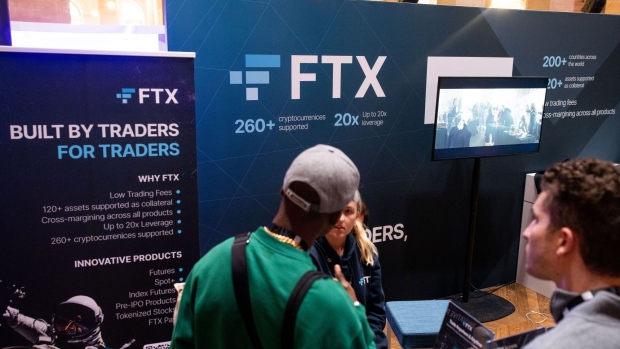 The FTX booth at the Blockchain Week Summit in Paris, France, on Wednesday, April 13, 2022. The three-day conference brings together the brightest minds, business professionals and leading investors to help you navigate the blockchain industry, according to the event's organisers. Photographer: Benjamin Girette/Bloomberg