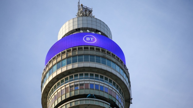 The BT Group Plc tower in London, U.K., on Tuesday, Nov. 24, 2020. The U.K. is considering a ban on the installation of Huawei Technologies Co. 5G equipment as soon as next year to appease hawks pushing for tighter restrictions on the Chinese network equipment maker, according to people familiar with the matter.