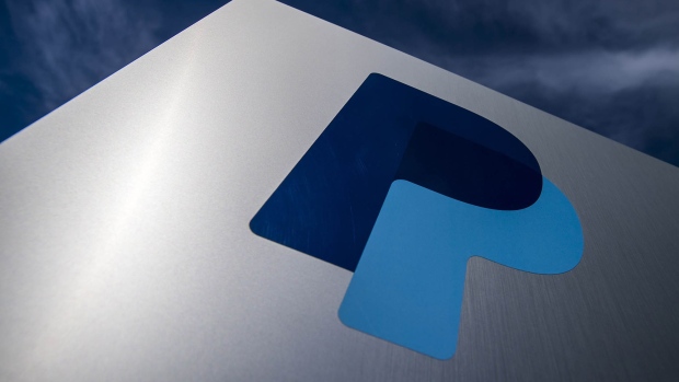 The PayPal Holdings Inc. logo is displayed outside the company's headquarters in San Jose, California.