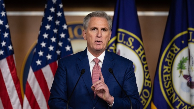 House Minority Leader Kevin McCarthy, a Republican from California, speaks during a news conference at the U.S. Capitol in Washington, D.C., U.S., on Thursday, Jan. 13, 2022. The House is preparing to move forward on a China competitiveness bill that would authorize billions of dollars in funding to bolster U.S. research and development as well as aid for the domestic semiconductor industry.