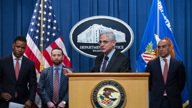 Merrick Garland, US attorney general, speaks during a news conference on the Foreign Corrupt Practices Act at the Department of Justice (DOJ) in Washington, D.C., US, on Tuesday, May 24, 2022. Units of Glencore Plc are pleading guilty to bribery charges as part of a sweeping settlement with authorities in the US and UK to resolve corruption probes that have hung over the commodities giant for years.