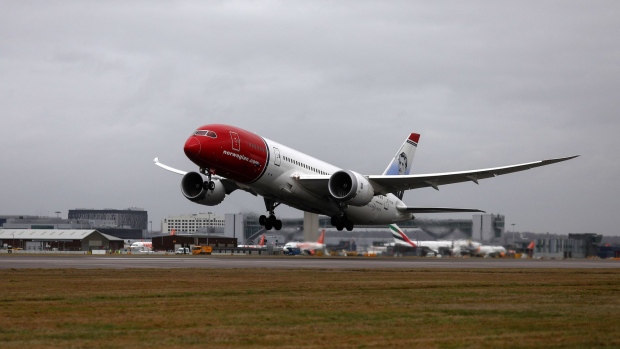 A Boeing Co. 737 passenger aircraft, operated by Norwegian Air Shuttle ASA, takes off at London Gatwick Airport in Crawley, U.K., on Tuesday, Jan. 10, 2017. Norwegian attracted 29.3 million passengers last year, a 14 percent increase that's likely to put it ahead of SAS AB's Scandinavian Airlines for the first time.