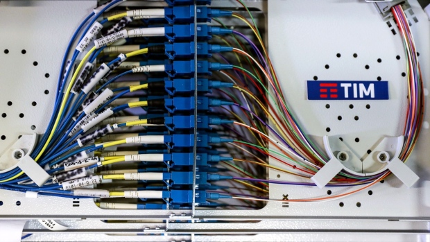 Fiber optic cables in an optical line splitter in a Telecom Italia SpA telephone exchange in Rome, Italy, on Monday, May 17, 2021. Telecom Italia report results on Wednesday.