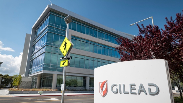 Signage is displayed outside Gilead Sciences Inc. headquarters in Foster City, California, U.S., on Thursday, March 19, 2020. Gilead Sciences stock jumped as much as 7% on Thursday, reaching a two-year high, as a Piper Sandler analyst doubled down on his call on the approval prospects for the biotech company's experimental therapy for the pandemic now sweeping the U.S.