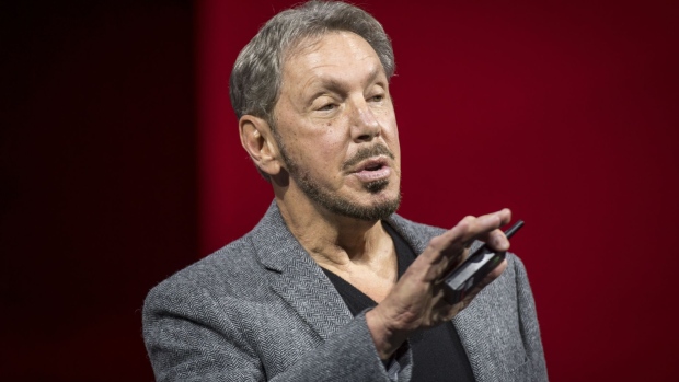Larry Ellison, co-founder and executive chairman of Oracle Corp., speaks during the Oracle OpenWorld 2018 conference in San Francisco, California, U.S., on Monday, Oct. 22, 2018. Ellison announced a series of updates injecting more automation and intelligence into Oracle's data cloud applications.
