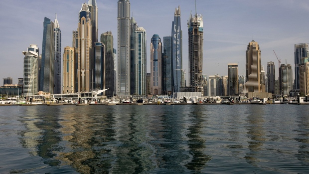 Residential skyscrapers in the Dubai Marina district, viewed from the Dubai International Boat Show in Dubai, United Arab Emirates, on Wednesday, March 9, 2022. The show, taking place in Dubai Marina, runs from March 9-13.