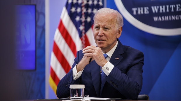 U.S. President Joe Biden speaks while meeting with small business owners in the Eisenhower Executive Office Building in Washington, D.C., U.S., on Thursday, April 28, 2022. Biden is expected to discuss the "small business boom" during Biden's term in office according to the White House.