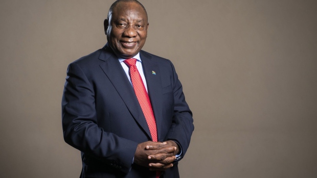 Cyril Ramaphosa, South Africa's president, following a Bloomberg Television interview during the South African Investment Conference in Johannesburg on Wednesday, Nov. 18, 2020. South Africa has drawn a line on debt and will bring it down, Ramaphosa said.