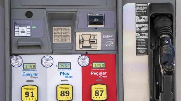 A fuel pump at a Chevron gas station in Menlo Park, California, US, on Tuesday, May 24, 2022. The price of a regular gallon of gas is more than $4 in all 50 states for the first time, while in California, drivers are paying an average $6.07 per gallon to fill up their car.