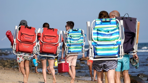 Beach-goers in Montauk, New York.