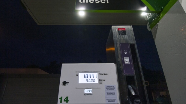 Fuel prices on a HGV diesel pump at a BP Plc gas station on the M62 motorway near Manchester, UK, on Saturday, June 11, 2022. The cost of fully filling up a standard UK car with petrol surged above 100 for the first time, underscoring the unrelenting pressure the country faces from spiraling fuel prices. Photographer: Anthony Devlin/Bloomberg