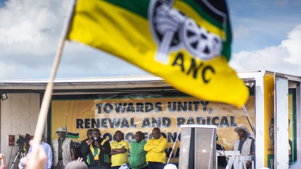 Cyril Ramaphosa, South Africa's president, speaks during an African National Congress party (ANC) campaign event in Bloemfontein, South Africa, on Sunday, April 7, 2019. The ANC is expected to easily maintain its monopoly on power in the May 8 national elections, albeit with a slightly reduced majority.