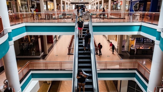 Shoppers walk through the Destiny USA mall in Syracuse, New York, on July 10, 2020.