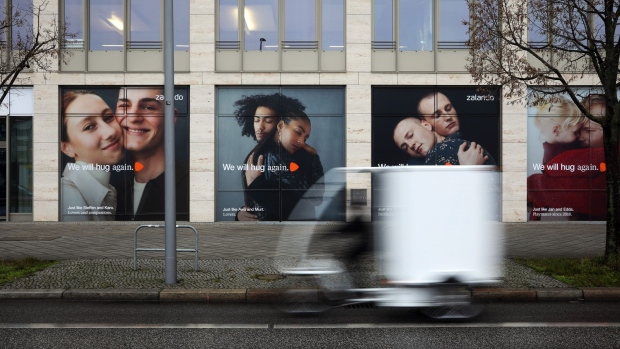 Billboard adverts for Zalando SE in Berlin, Germany, on Monday, Jan. 4, 2021. Germany is poised to extend stricter lockdown measures beyond Jan. 10 amid criticism over alleged failures in the government’s fledgling vaccination program.