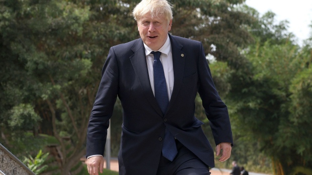 KIGALI, RWANDA - JUNE 25: British Prime Minister Boris Johnson arrives for the Leaders' Retreat on the sidelines of the 2022 Commonwealth heads of Government meeting at the Intare Conference centre on June 25, 2022 in Kigali, Rwanda. Leaders of Commonwealth countries meet every two years for the Commonwealth Heads of Government Meeting (CHOGM), hosted by different member countries on a rotating basis. Since 1971, a total of 24 meetings have been held, with the most recent being in the UK in 2018. (Photo by Dan Kitwood - Pool/Getty Images) Photographer: Dan Kitwood/Getty Images Europe