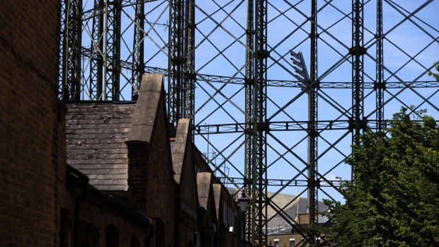 A non-operational gasholder near to the Oval cricket ground in London, UK, on Friday, May 27, 2022. Britain is in talks to reopen its biggest natural gas storage site as the war in Ukraine threatens to deepen the nation’s energy crisis this winter, according to people familiar with the matter. Photographer: Chris Ratcliffe/Bloomberg