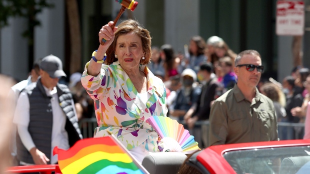 Nancy Pelosi rides in the annual San Francisco Pride Parade and Celebration on June 26, 2022.