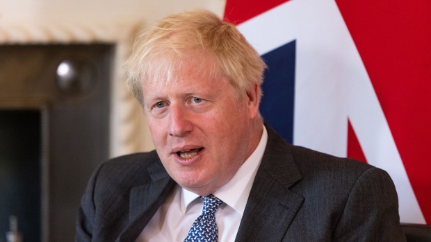 Boris Johnson, UK prime minister, ahead of a bilateral meeting with Antonio Costa, Portugal's prime minister, at 10 Downing Street in London, UK, on Monday, June 13, 2022. Johnson risks reopening divisions that tore his Conservative Party apart in 2019, with his government set to propose a law that would let UK ministers override parts of the Brexit deal he signed with the European Union.
