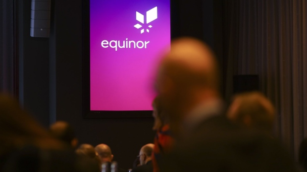 An Equinor ASA, logo sits displayed on a screen during a capital markets update in London, U.K., on Thursday, Feb. 6, 2020. Equinor boosted its targets for reducing emissions just as its oil and gas production hit a record. Photographer: Simon Dawson/Bloomberg