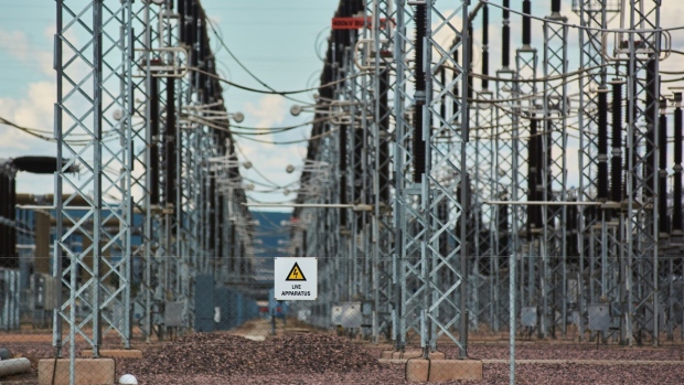 An electrical substation at the Eskom Holdings SOC Ltd. Medupi coal-fired power station in Lephalale, South Africa, on Thursday, May 19, 2022. South Africa’s Eskom is increasing power cuts to prevent a total collapse of the grid as issues grow from lack of imports to breakdowns at its coal-fired plants. Photographer: Waldo Swiegers/Bloomberg