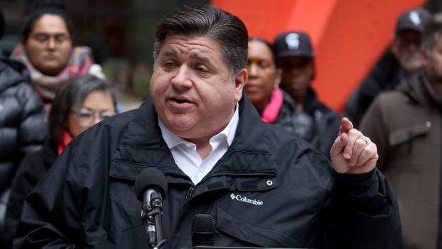 CHICAGO, ILLINOIS - APRIL 27: Illinois Gov. J.B. Pritzker speaks during a transgender support rally at Federal Building Plaza on April 27, 2022 in Chicago, Illinois. Pritzker, a Democrat, is up for reelection in November. (Photo by Scott Olson/Getty Images)