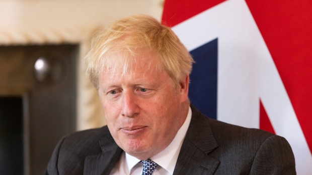 Boris Johnson, UK prime minister, ahead of a bilateral meeting with Antonio Costa, Portugal's prime minister, at 10 Downing Street in London, UK, on Monday, June 13, 2022. Johnson risks reopening divisions that tore his Conservative Party apart in 2019, with his government set to propose a law that would let UK ministers override parts of the Brexit deal he signed with the European Union. Photographer: Chris Ratcliffe/Bloomberg
